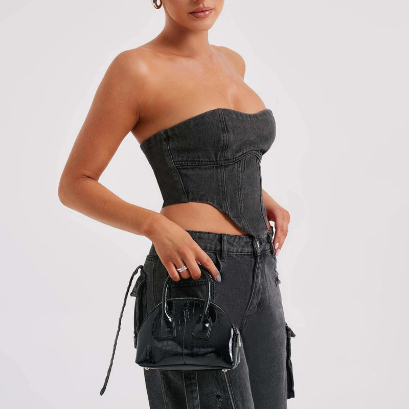 Women's Low Waist Suit with Three-Dimensional Tube Top and Pocket Stitching Jeans