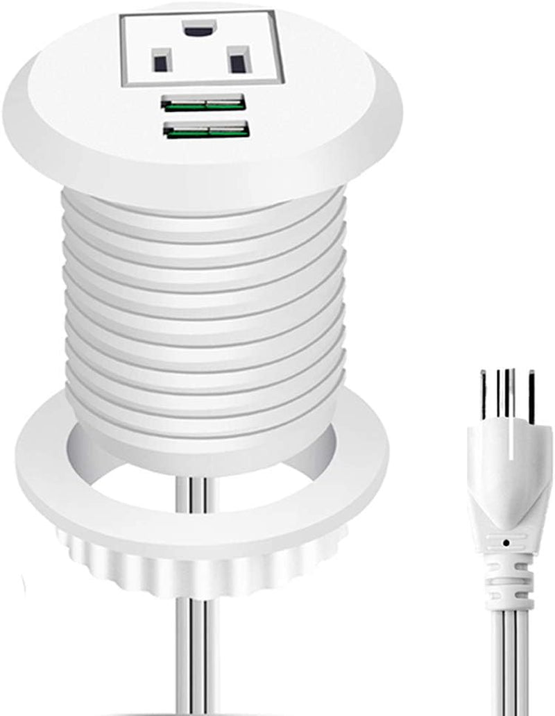 Desktop Power Grommet,  Outlet 2 Inch  with USB, Easy Access to 1 Power Source along with 2 USB Power Port Connections(White)