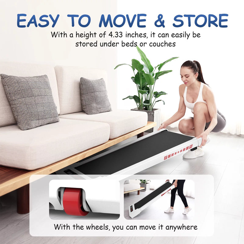 Portable White Under Desk Walking Pad Treadmill with 2.25HP Motor and Remote Control