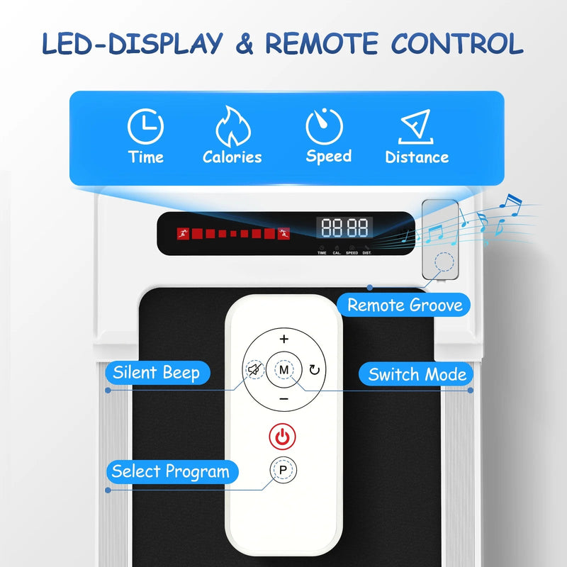 Portable White Under Desk Walking Pad Treadmill with 2.25HP Motor and Remote Control