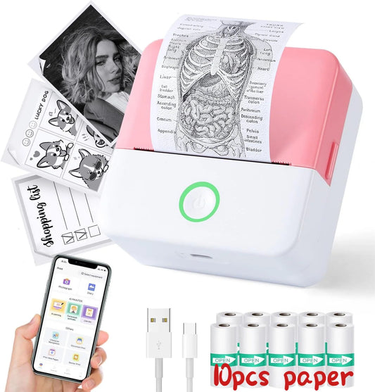 Thermal Mini Printer, Portable Inkless Sticker Maker, Bluetooth Printer for Phone, Wireless Label Printer with Tape, Free Cut Small Pocket Printer for Notes&Children DIY, Compatible with Ios&Android