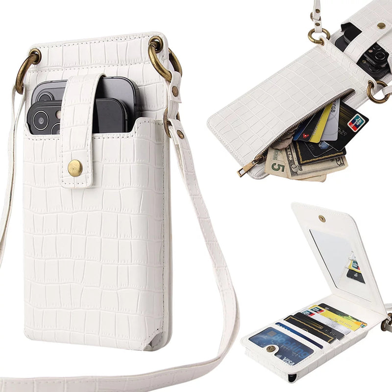 Women's Crossbody Cell Phone Bag: Shoulder Purse Wallet Pouch with Credit Card Slots and Built-in Mirror.