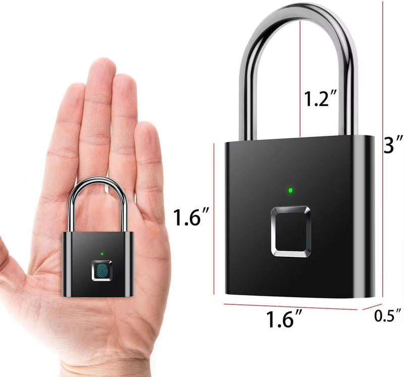 Portable Fingerprint Padlock USB Rechargeable Lithium Battery Water