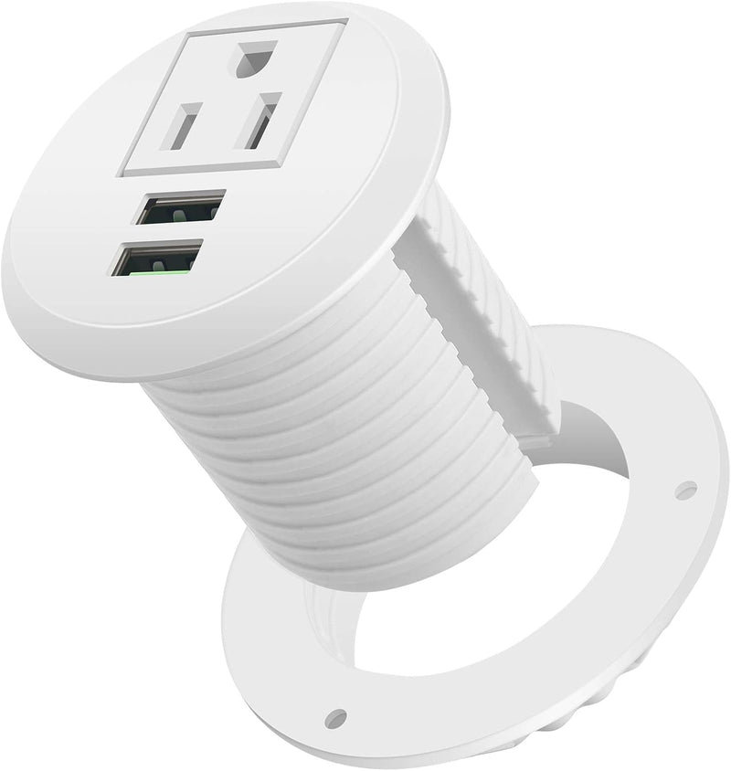 Desktop Power Grommet,  Outlet 2 Inch  with USB, Easy Access to 1 Power Source along with 2 USB Power Port Connections(White)