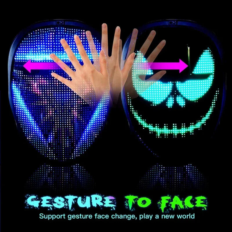 Halloween LED Display Programmable Mask: Bluetooth RGB Light up Party DIY Photo Editing Animated 