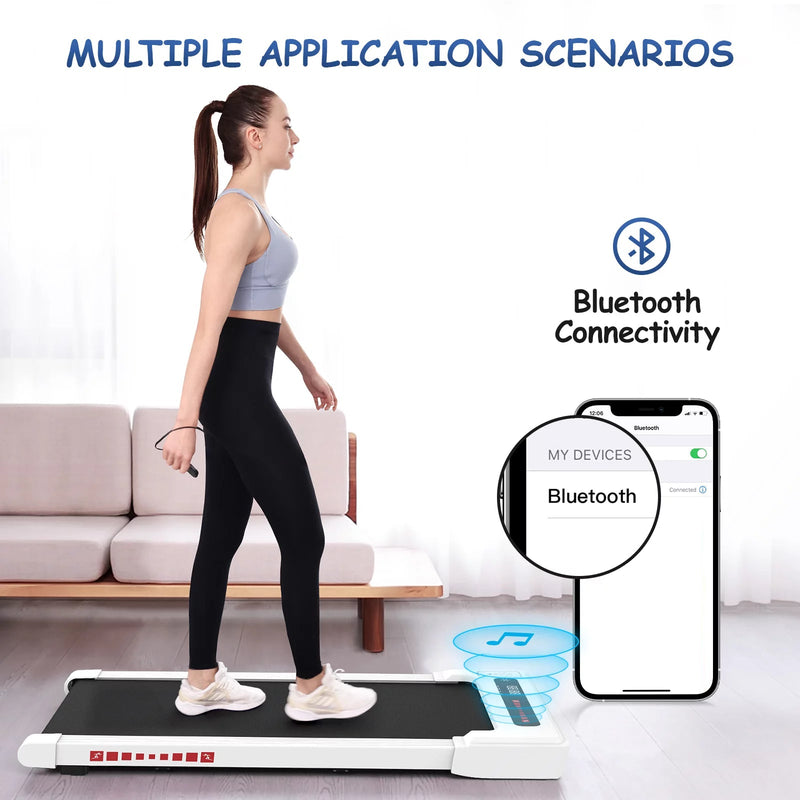 Portable White Under Desk Walking Pad Treadmill with 2.25HP Motor and Remote Control