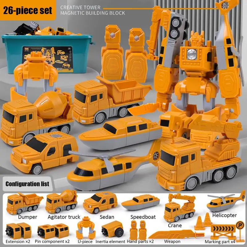 Robot Action Figure Magnetic Construction Transform Car Transform Car Robot Toy Kidsplay Construction Vehicles for Boys Girls