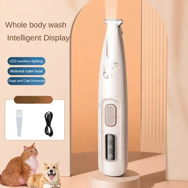 New Dog Paw Trimmer with LED Light Fully Waterproof Pet Hair Trimmer with LED Display Dog Clippers for Grooming 18Mm Widen Blade