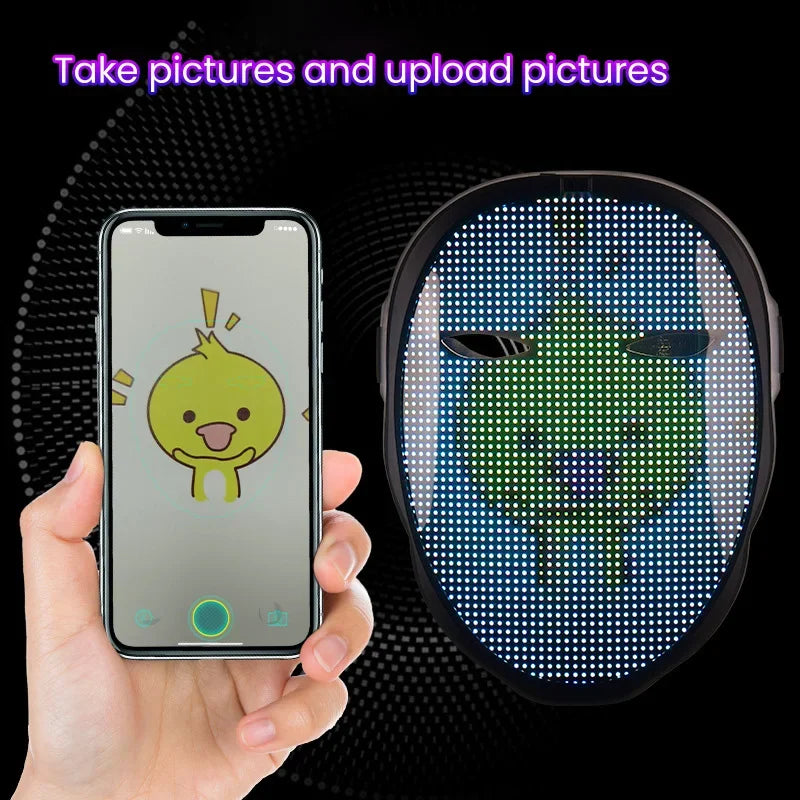 Halloween LED Display Programmable Mask: Bluetooth RGB Light up Party DIY Photo Editing Animated 