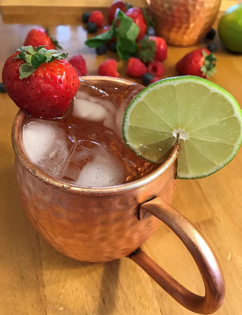 Moscow Mule Copper Mugs Set of 2 - Pure 100% Solid Hammered, Unlined Copper Cups for Icy Cold Cocktails - Recipes Included - Makes a Great Gift