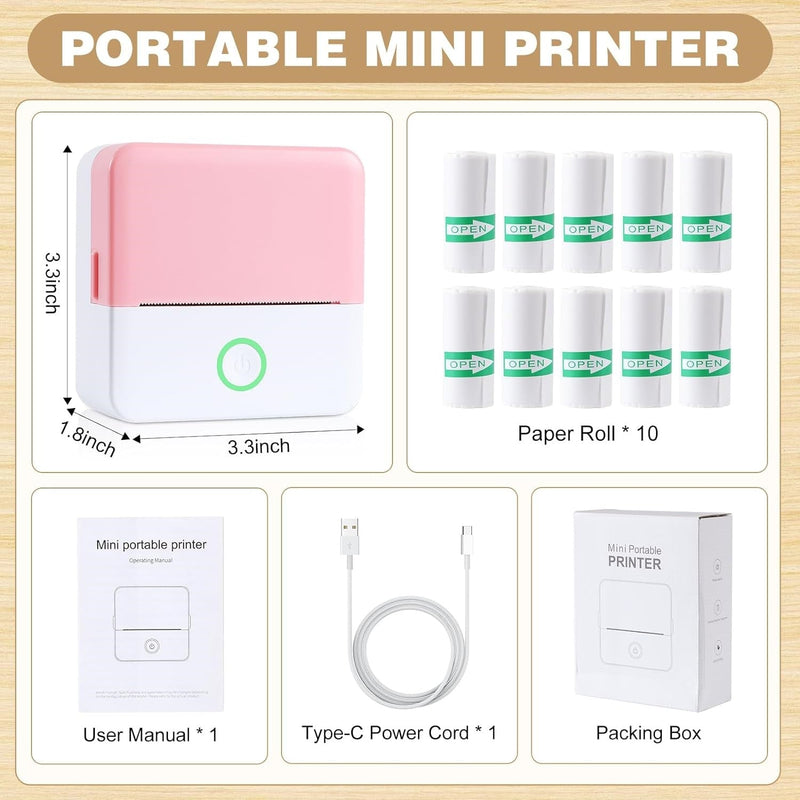 Thermal Mini Printer, Portable Inkless Sticker Maker, Bluetooth Printer for Phone, Wireless Label Printer with Tape, Free Cut Small Pocket Printer for Notes&Children DIY, Compatible with Ios&Android