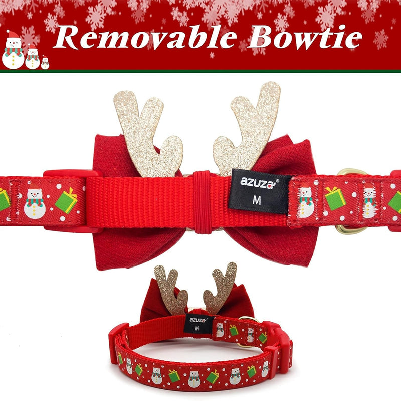 Christmas Dog Collar | Adjustable Holiday Dog Collar with Antler Bow Tie & Snowman Accessories | Perfect for Medium Dogs