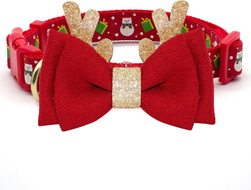 Christmas Dog Collar | Adjustable Holiday Dog Collar with Antler Bow Tie & Snowman Accessories | Perfect for Medium Dogs