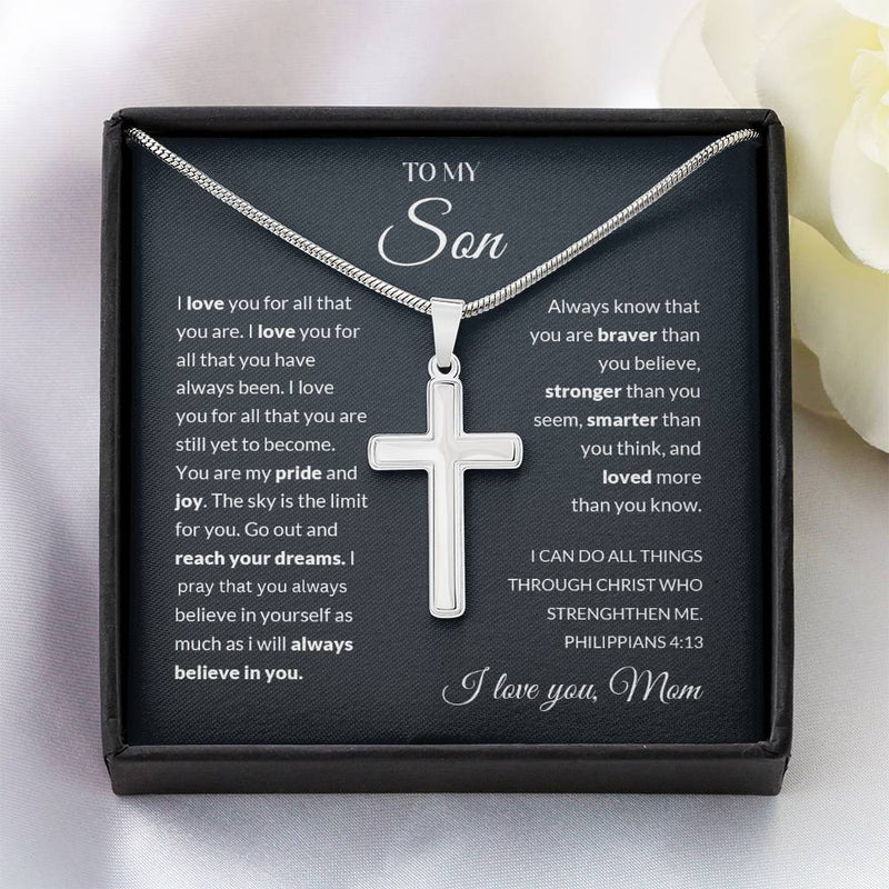 To My Son | I Love You - Stainless Steel Cross Necklace - Bee Dave