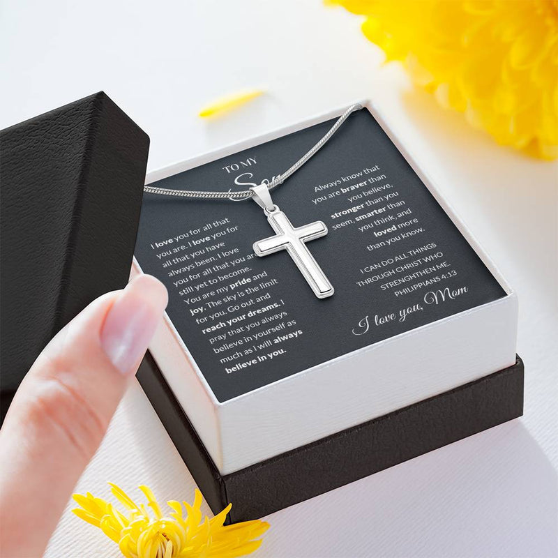 To My Son | I Love You - Stainless Steel Cross Necklace - Bee Dave