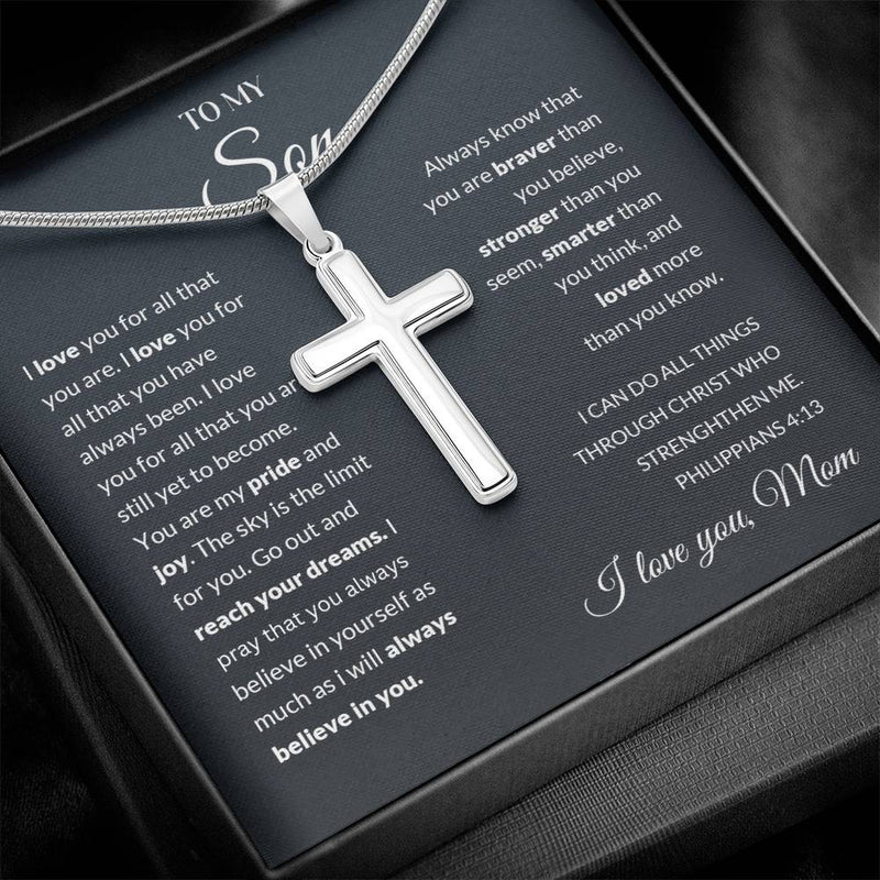 To My Son | I Love You - Stainless Steel Cross Necklace - Bee Dave