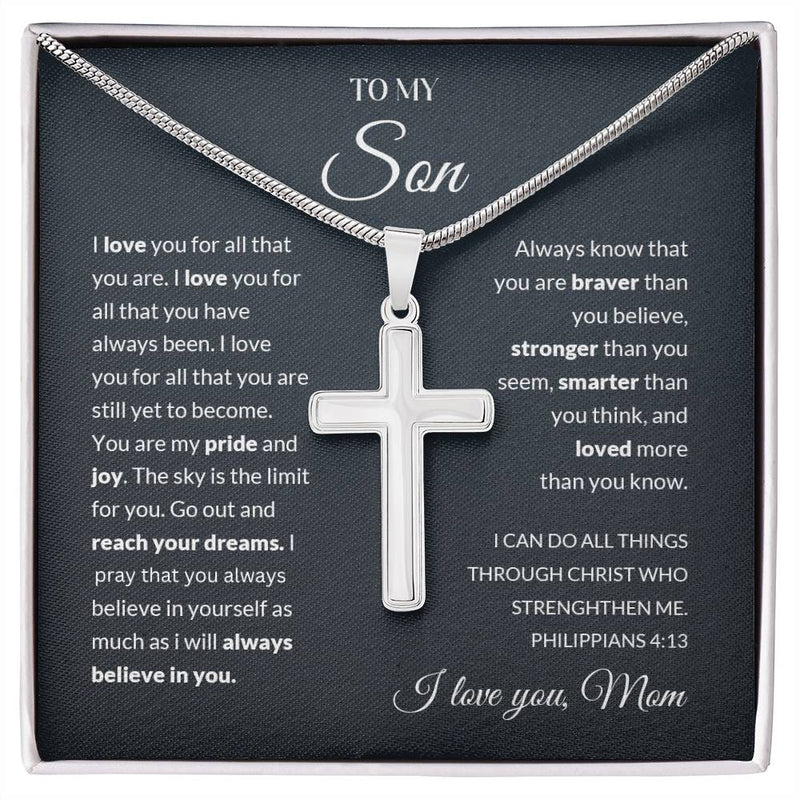 To My Son | I Love You - Stainless Steel Cross Necklace - Bee Dave