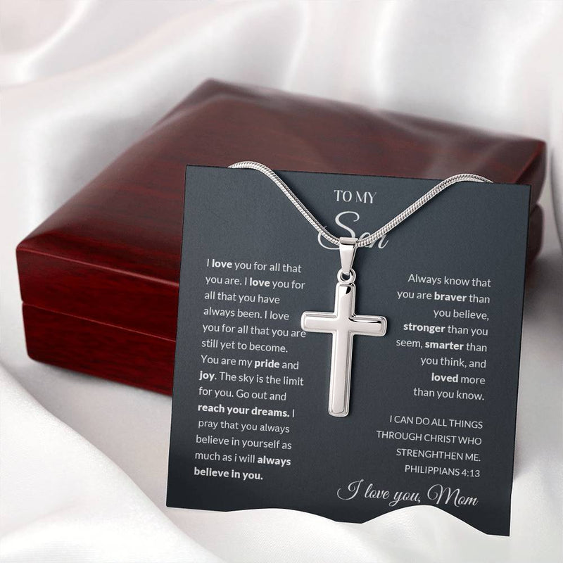 To My Son | I Love You - Stainless Steel Cross Necklace - Bee Dave