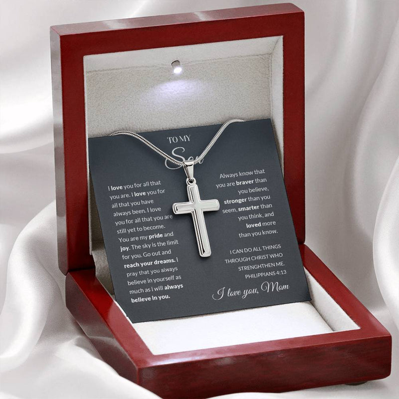 To My Son | I Love You - Stainless Steel Cross Necklace - Bee Dave