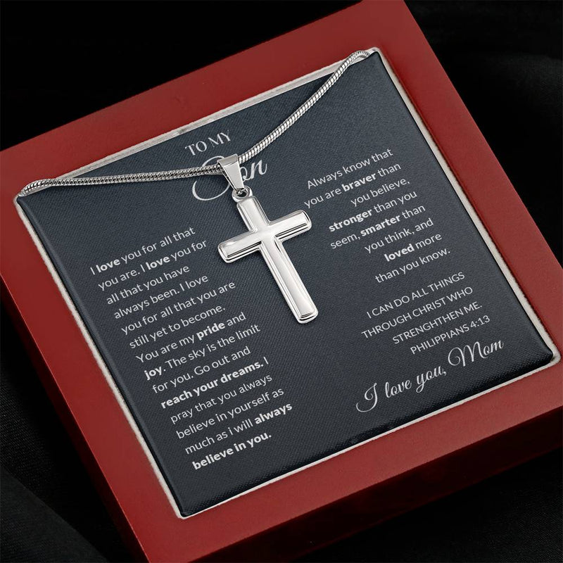 To My Son | I Love You - Stainless Steel Cross Necklace - Bee Dave