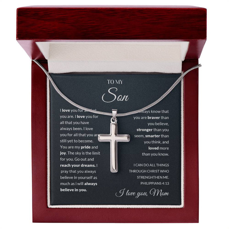 To My Son | I Love You - Stainless Steel Cross Necklace - Bee Dave