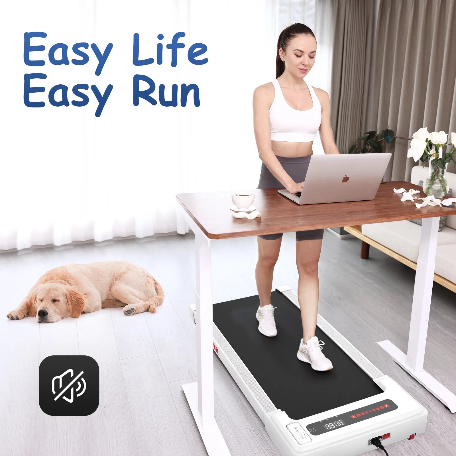 Portable White Under Desk Walking Pad Treadmill with 2.25HP Motor and Remote Control