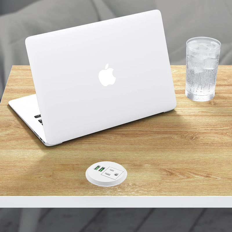 Desktop Power Grommet,  Outlet 2 Inch  with USB, Easy Access to 1 Power Source along with 2 USB Power Port Connections(White)