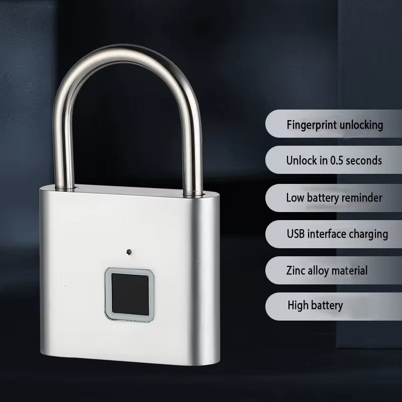 Portable Fingerprint Padlock USB Rechargeable Lithium Battery Water