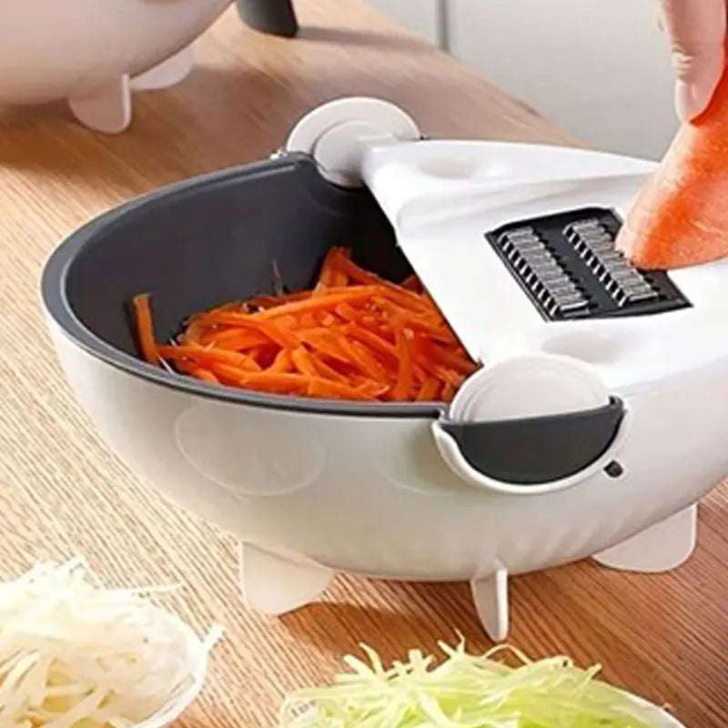 Multi- functional vegetable cutter with drain basket 9 in One fruit shredder, grater slicer